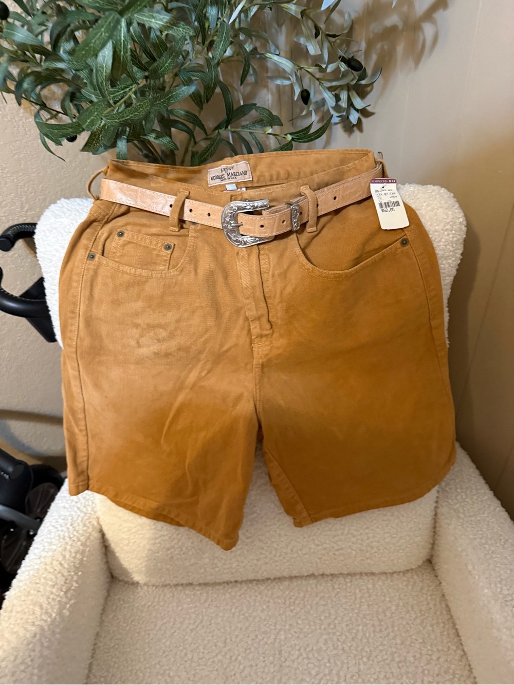 1990’s GUESS by Georges Marciano Mustard Denim Jeans with Silver Buckle Accent